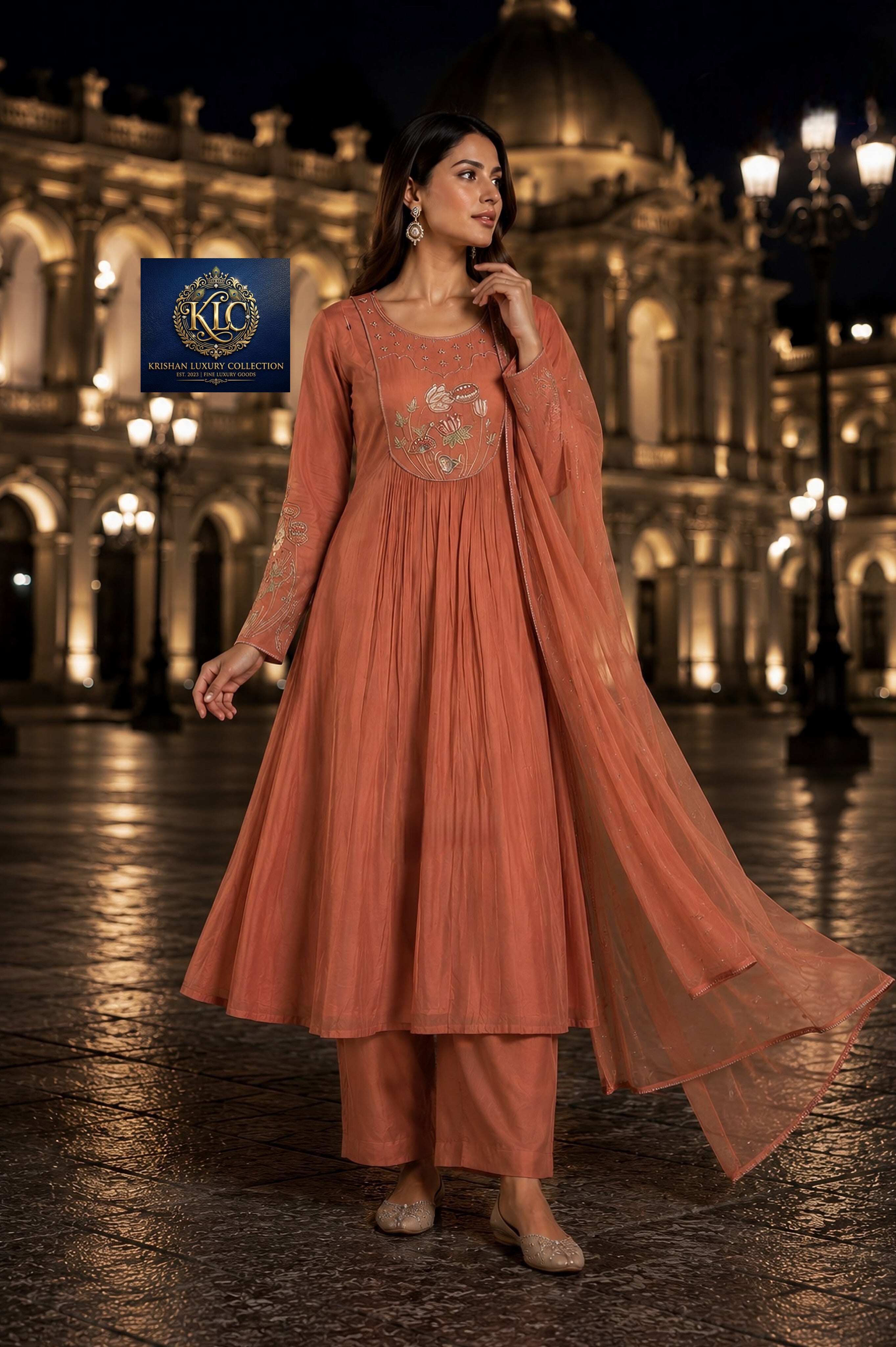 A Line Kurti With Plazo And Dupatta Set